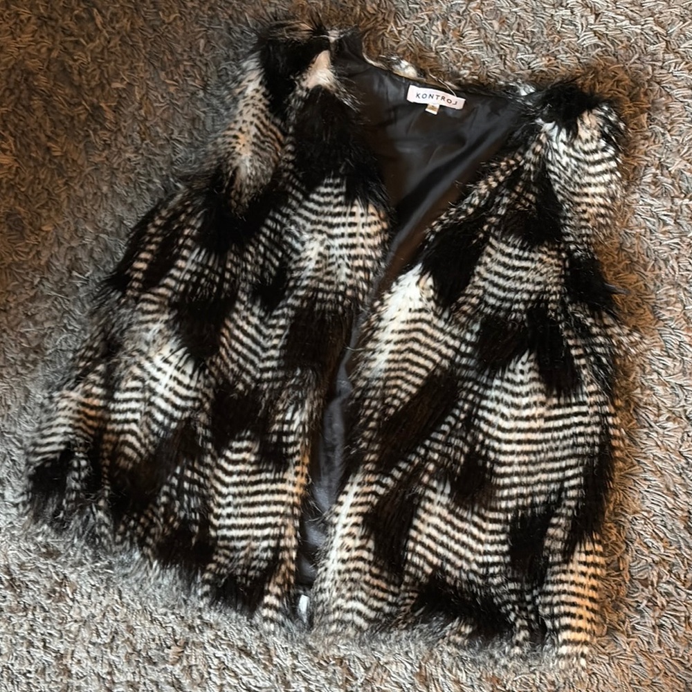 KONTROL Black and White Faux Fur Vest